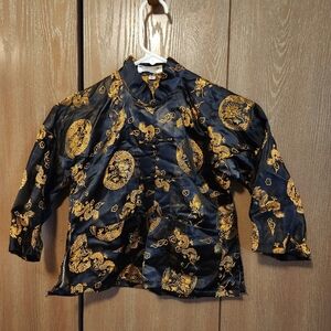 Golden Dragon Traditional Chinese Children's Sz 8 Tang Jacket Black & Gold